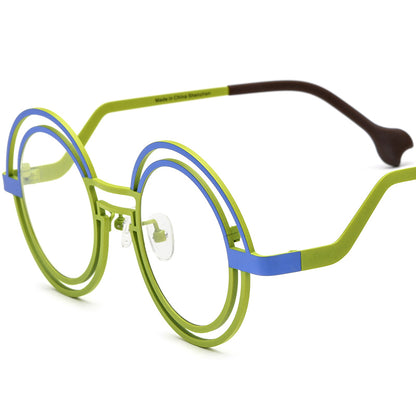 Matte Titanium Double-Ring Round Optical Glasses Frame - Matte Blue Green - MCROONS