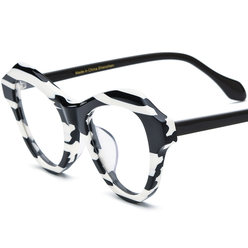 Multicolour Designer Cat Eye Acetate Optical Glasses Frame - Black White - MCROONS