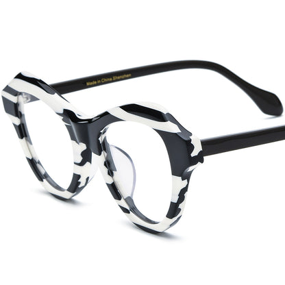 Multicolour Designer Cat Eye Acetate Optical Glasses Frame - Black White - MCROONS