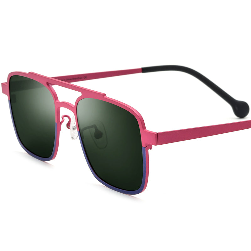 Retro Classic Titanium Pilot Sunglasses - Red Dark Green Lens - MCROONS