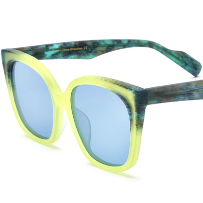 Retro Oversized Cat Eye Matte Acetate Polarized Sunglasses UV400 - Matte Green Blue Lens - MCROONS