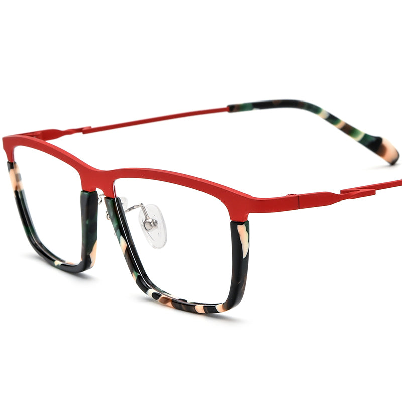 Retro Vintage Acetate Titanium Square Glasses - Matte Red - MCROONS
