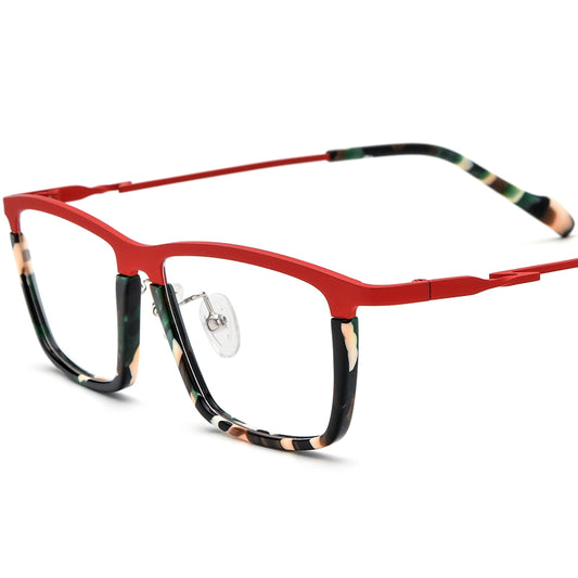 Retro Vintage Acetate Titanium Square Glasses - Matte Red - MCROONS