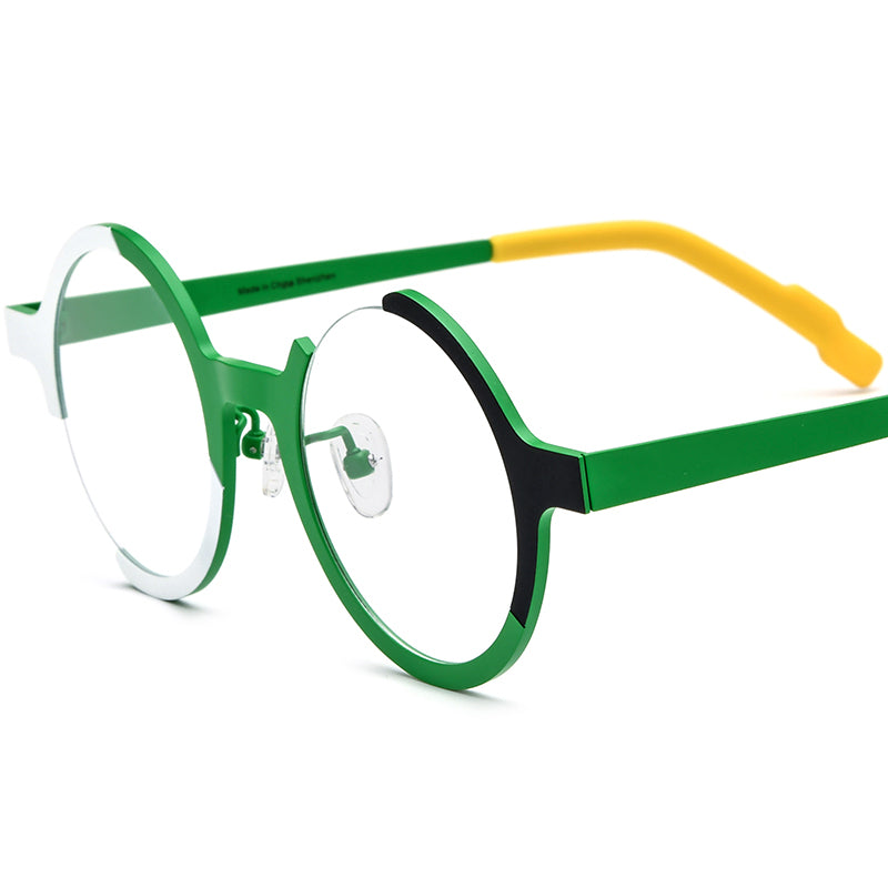 Colourful Titanium Round Optical Glasses Frame Retro - Matte Green - MCROONS