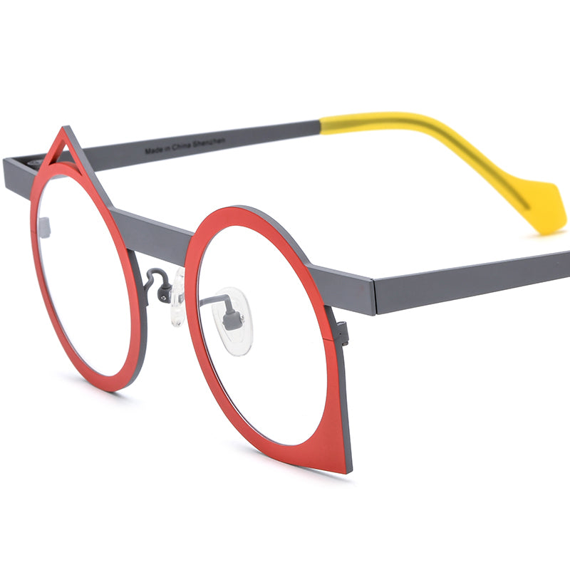 Colourful Titanium Irregular Optical Glasses Frame Vintage - Matte Red Gray - MCROONS