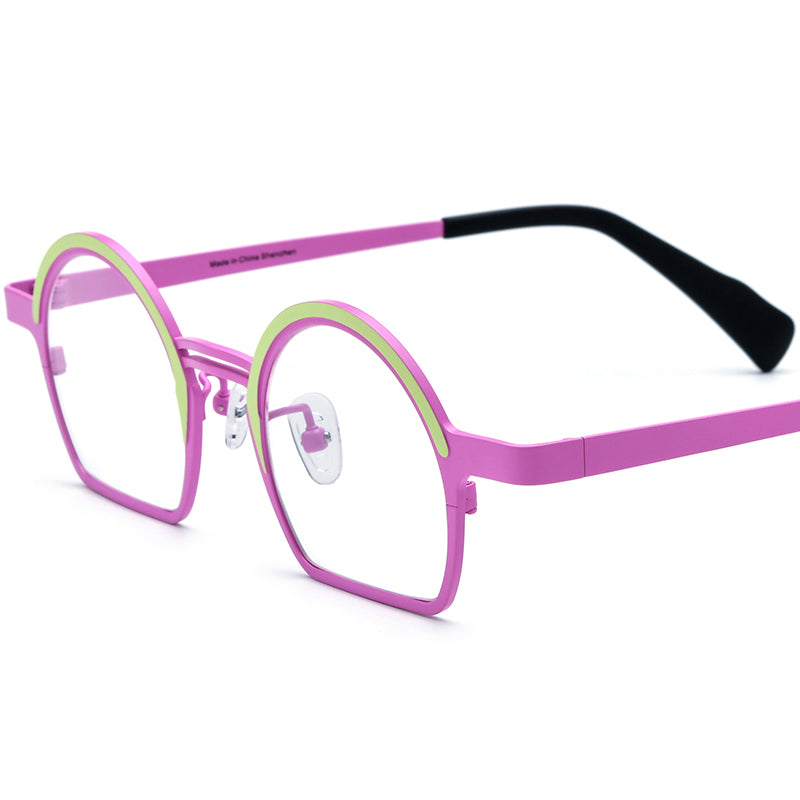 Colourful Titanium Half-Rim Round Optical Glasses - Green Pink - MCROONS