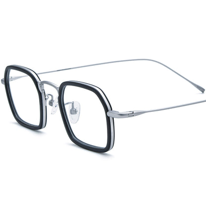 Retro Acetate Titanium Square Optical Glasses - Silver - MCROONS