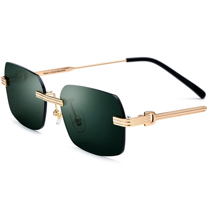 Rimless Alloy Square Mirrored Sunglasses - Gold Dark Green Lens - MCROONS