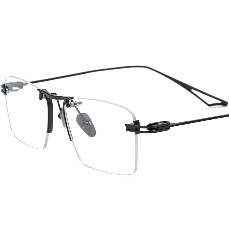 Ultralight Rimless Titanium Square Glasses - Black - MCROONS