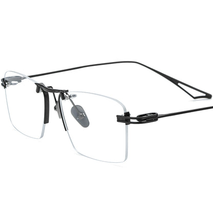 Ultralight Rimless Titanium Square Glasses - Black - MCROONS