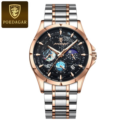 Poedagar 916 Men's Luxury Quartz Watch – Stainless Steel Band, Waterproof, Luminous, Date
