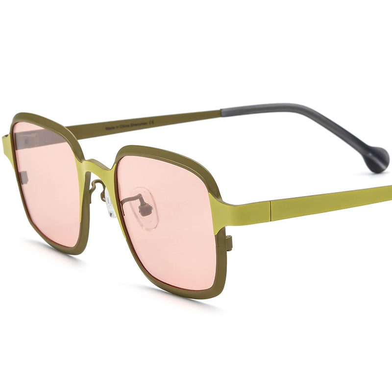 Colourful Titanium Square Polarised Sunglasses Vintage - Matte Dark Yellow Frame Pink Lens - MCROONS