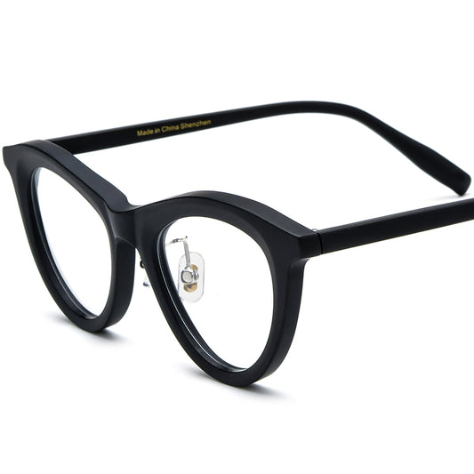 Multicolour Print Acetate Cat Eye Glasses Frame Vintage - Matte Black - MCROONS