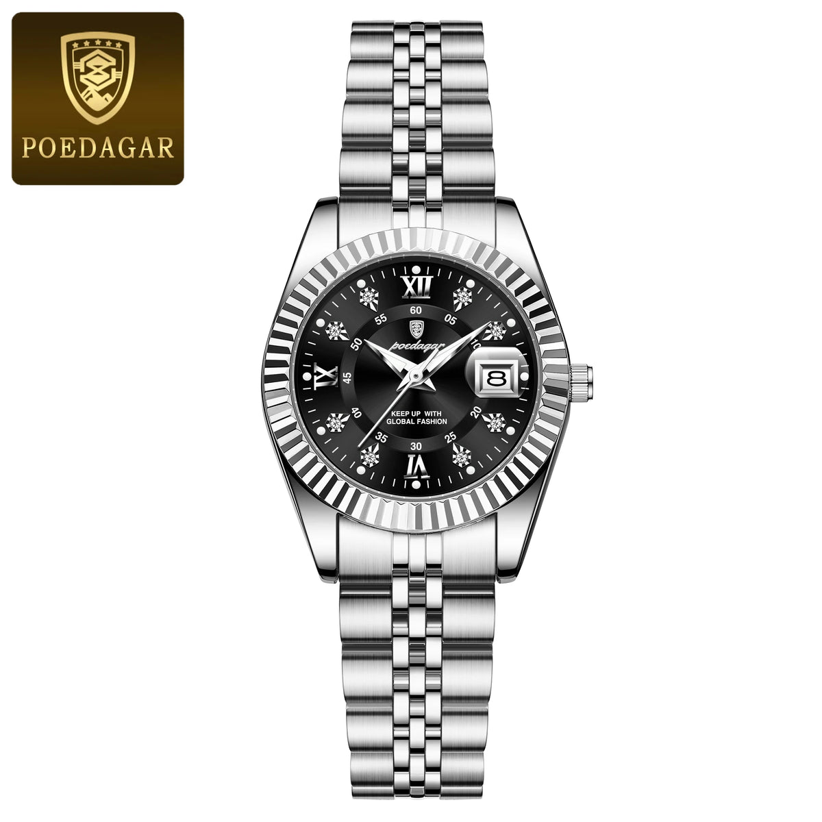 Poedagar 780 Women's Luxury Quartz Watch – Stainless Steel Band, Waterproof, Luminous, Date