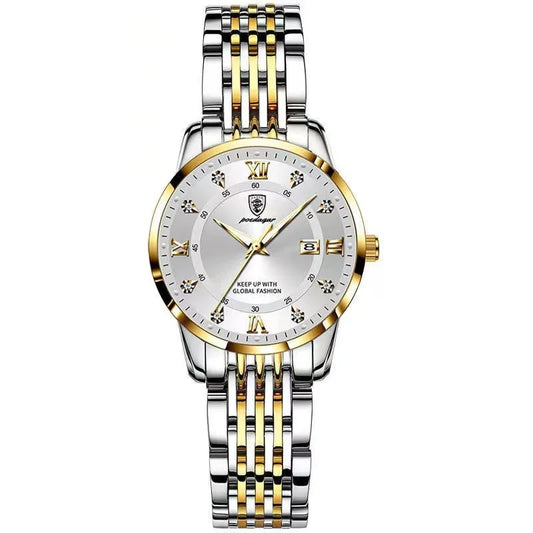 Poedagar 268 Women's Luxury Quartz Watch – Stainless Steel Band, Waterproof, Luminous, Date