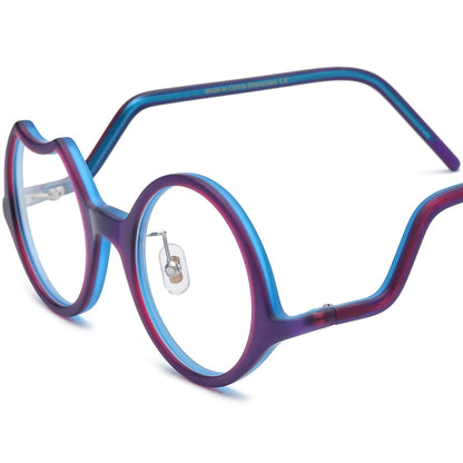 Retro Irregular Round Matte Acetate Optical Glasses Frame - Matte Purple Blue - MCROONS