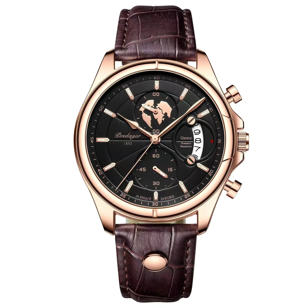 Poedagar 989 Men's Luxury Chronograph Quartz Watch – Leather Strap, Waterproof, Luminous, Date