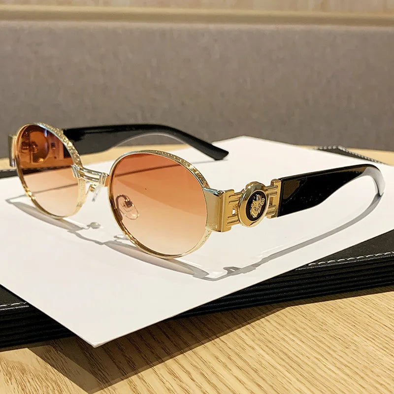MCROONS Retro Oval Metal Sunglasses — UV400, Unisex