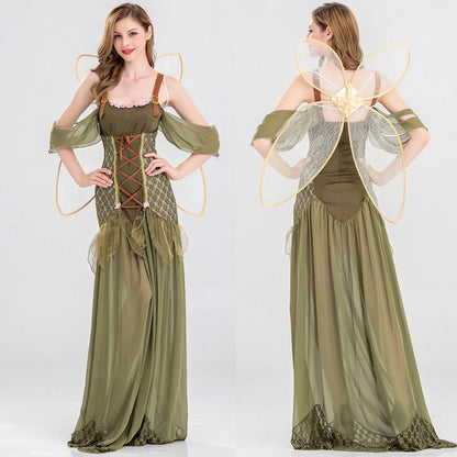 MCROONS Enchanted Forest Fairy costume for women featuring fairy wings and a magical woodland-inspired dress.