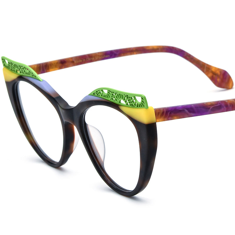 Matte Acetate Cat Eye Optical Glasses Frame Oversized - Tortoise - MCROONS