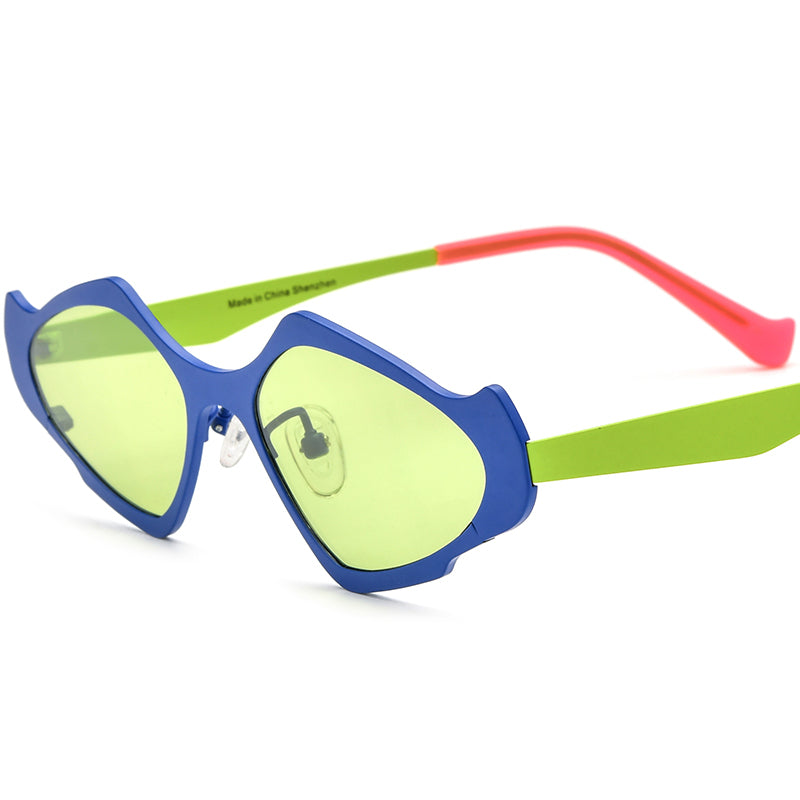 Colourful Titanium Cat Eye Polarised Sunglasses Lightweight - Blue Green - MCROONS