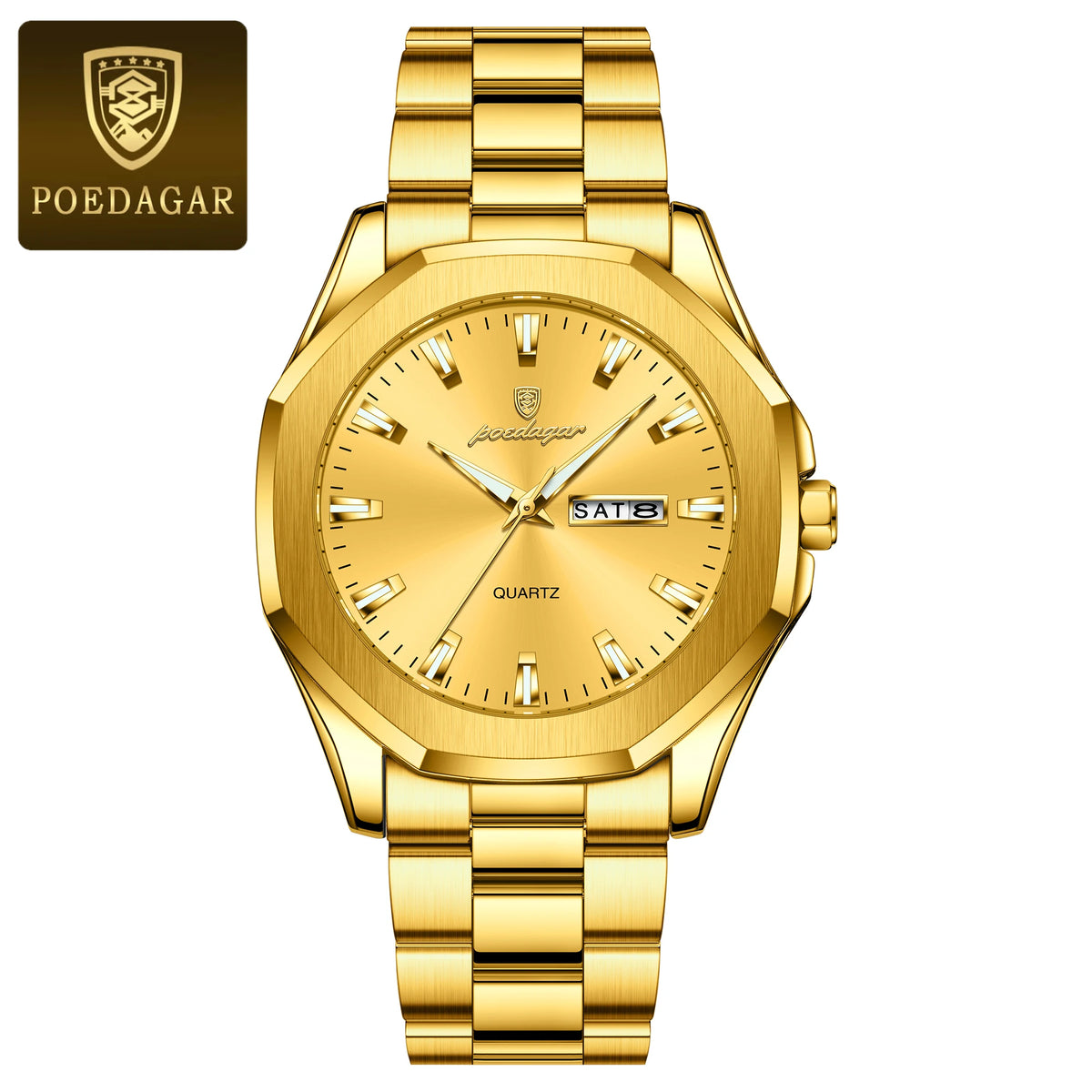 Poedagar 875 Men's Luxury Quartz Watch – Stainless Steel Band, Waterproof, Luminous, Date