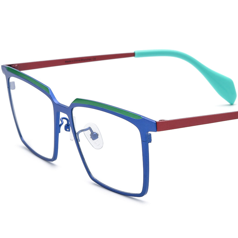 Retro Colourful Titanium Square Glasses - Matte Green Blue - MCROONS