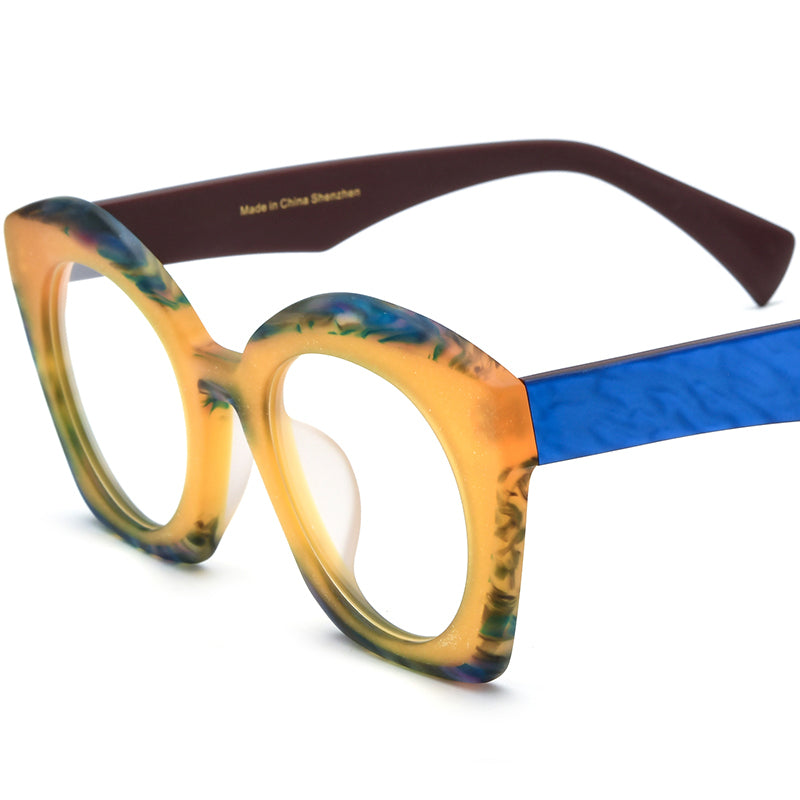 Matte Acetate Big Size Cat Eye Glasses Frame - Yellow - MCROONS