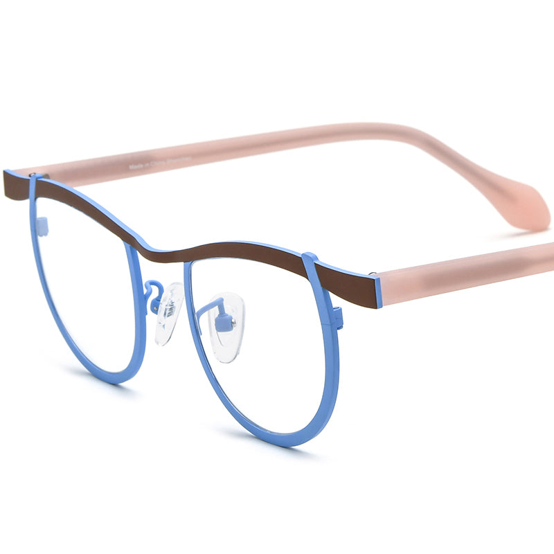 Acetate Titanium Cat Eye Optical Glasses Frame Vintage - MCROONS - Brown Blue