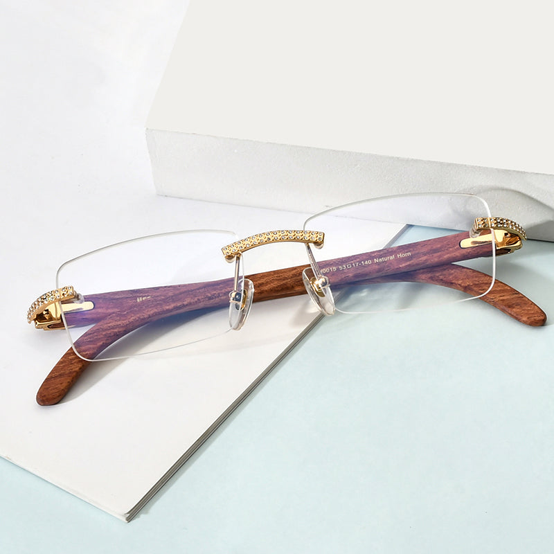 Crystal-Set Square Wood Optical Glasses Frame - MCROONS - Angled View