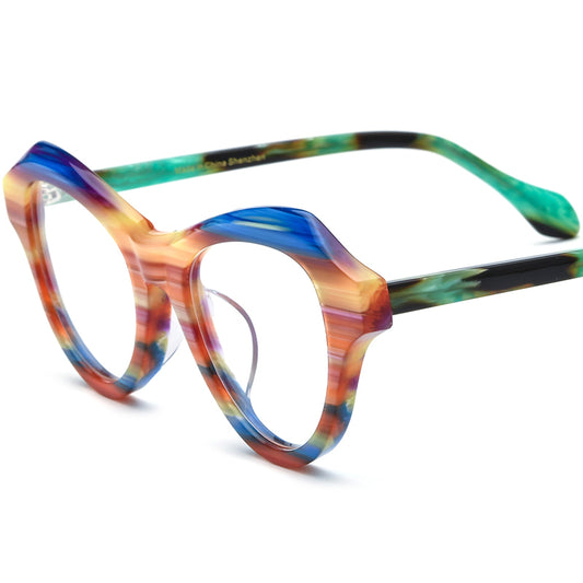 Multicolour Designer Cat Eye Acetate Optical Glasses Frame - Colorful - MCROONS