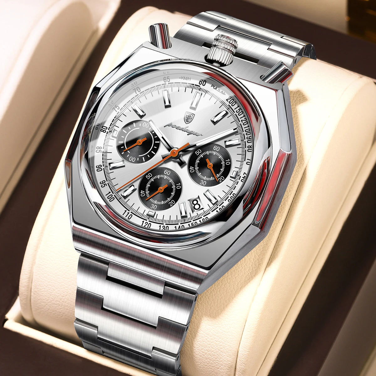 Poedagar 897 Men's Luxury Chronograph Quartz Watch – Stainless Steel Band, Waterproof, Luminous, Date