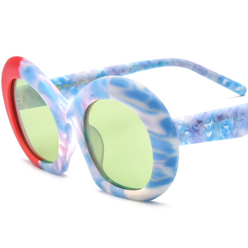 Oversized Matte Acetate Round Polarized Sunglasses - Red Blue Green Lens - MCROONS