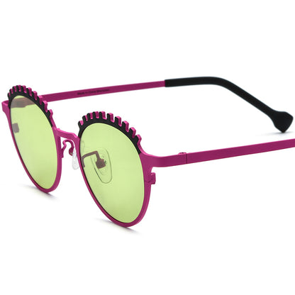 Colourful Titanium Cat Eye Polarised Sunglasses - Black Pink Green Lens - MCROONS