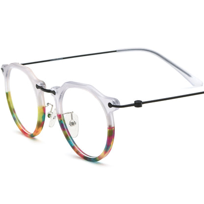 Acetate Titanium Round Optical Glasses Frame Vintage - MCROONS - Transparent