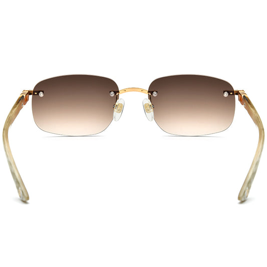 Buffalo Horn Rimless Square Sunglasses Tea - MCROONS - back view