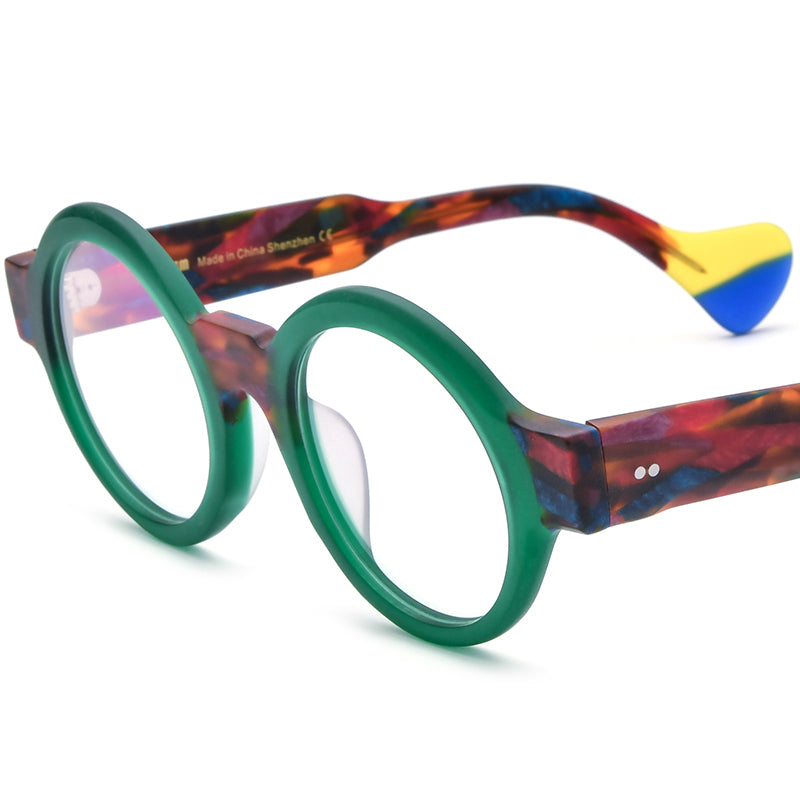 Vintage Round Gradient Acetate Optical Glasses Frame - Matte Green - MCROONS