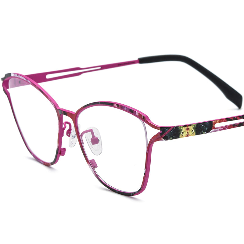 Titanium Cat Eye Optical Glasses Frame Print Design - MCROONS - Pink
