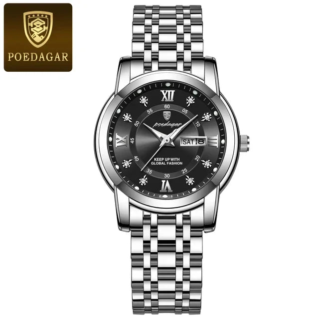 Poedagar 769 Women's Luxury Quartz Watch – Stainless Steel Band, Waterproof, Luminous, Date