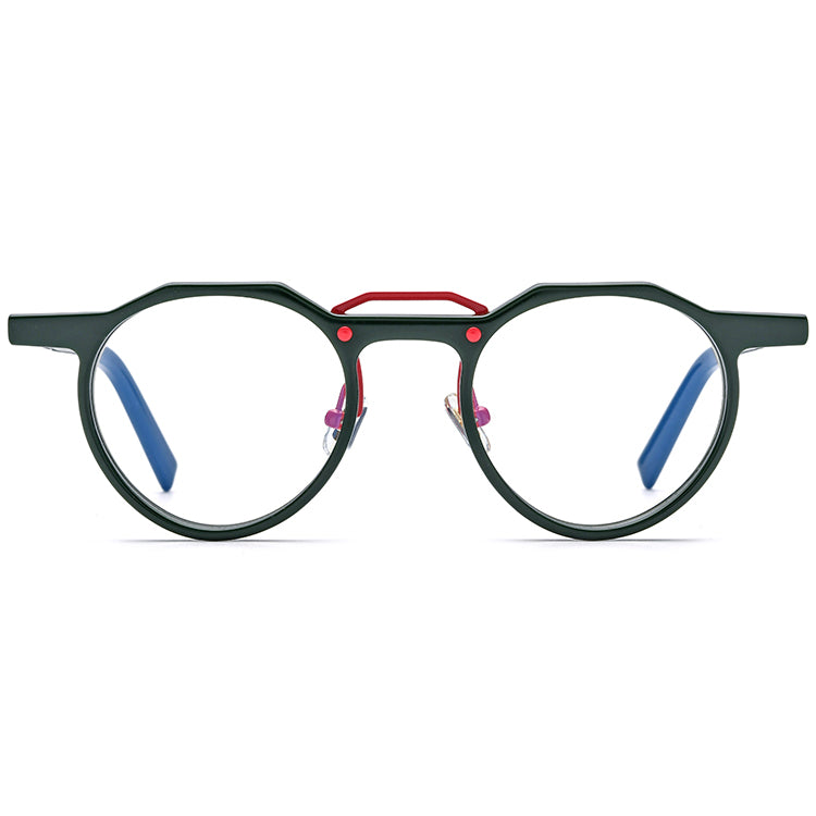 Retro Round Acetate Optical Glasses Frame - MCROONS - Dark Green front view