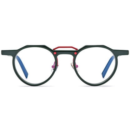 Retro Round Acetate Optical Glasses Frame - MCROONS - Dark Green front view