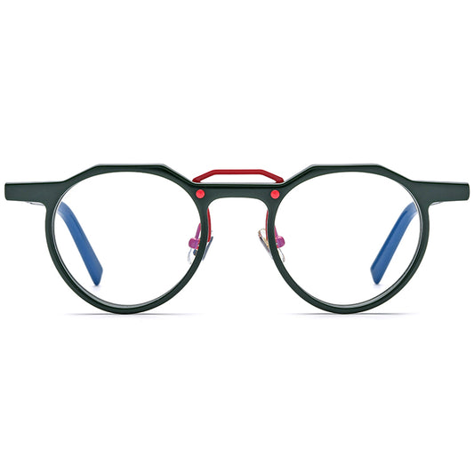 Retro Round Acetate Optical Glasses Frame - MCROONS - Dark Green front view