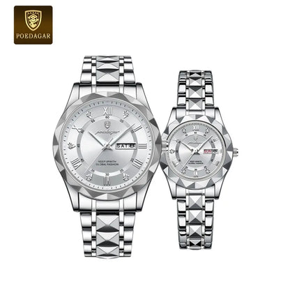 Poedagar Women's Luxury Quartz Watch – Stainless Steel Band, Waterproof, Luminous, Date
