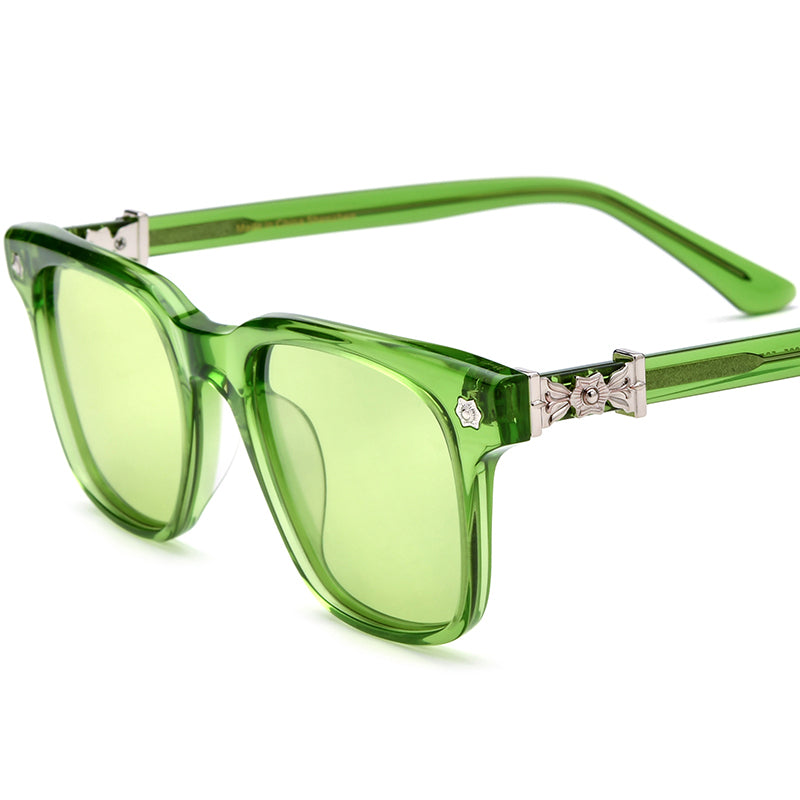 Vintage Square Acetate Polarized Sunglasses UV400 - Green Green Lens - MCROONS