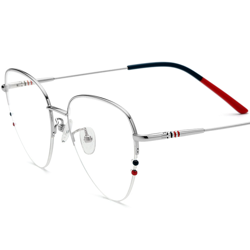 Oversized Cat Eye Titanium Optical Glasses Frame - MCROONS - Silver