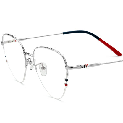 Oversized Cat Eye Titanium Optical Glasses Frame - MCROONS - Silver