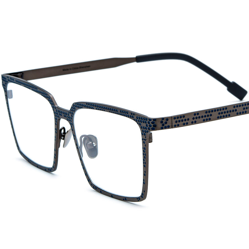 Colourful Titanium Textured Square Optical Glasses Designer - Gray Blue - MCROONS