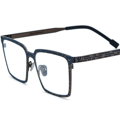 Colourful Titanium Textured Square Optical Glasses Designer - Gray Blue - MCROONS