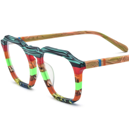 Retro Striped Square Acetate Optical Glasses Frame - Matte Colorful - MCROONS