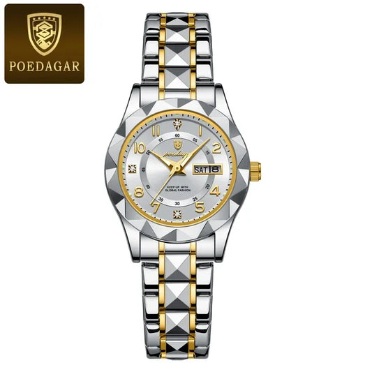 Poedagar 782 Women's Luxury Quartz Watch – Stainless Steel Band, Waterproof, Luminous, Date